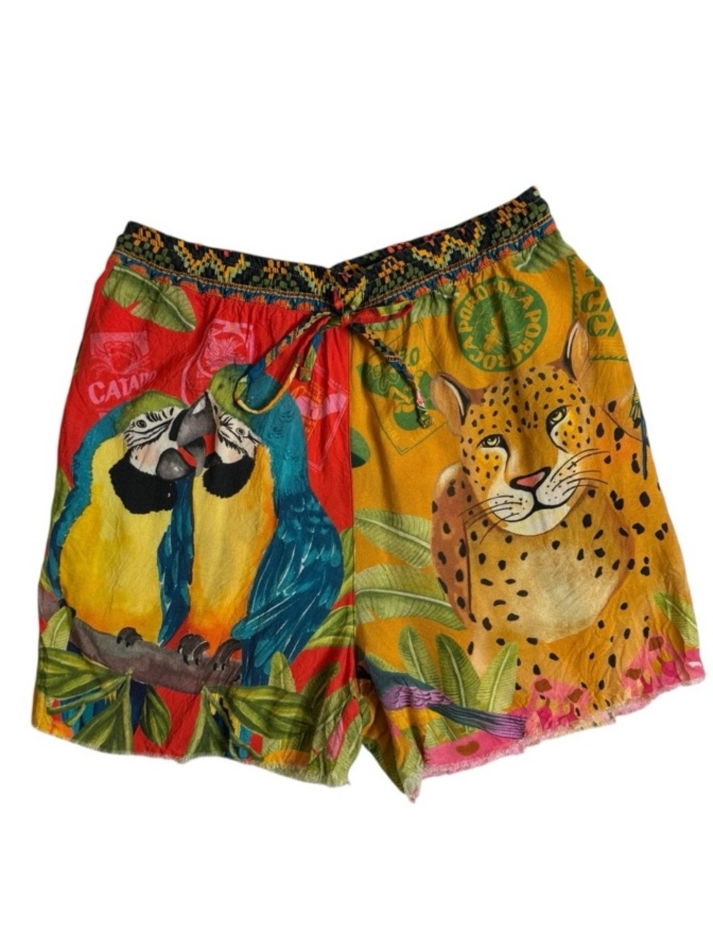Farm Rio Anthropologie Colorful Parrot Cheetah Print Pajama Shorts Women’s Small